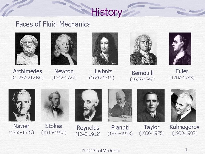 History Faces of Fluid Mechanics Archimedes (C. 287 -212 BC) Navier (1785 -1836) Newton
