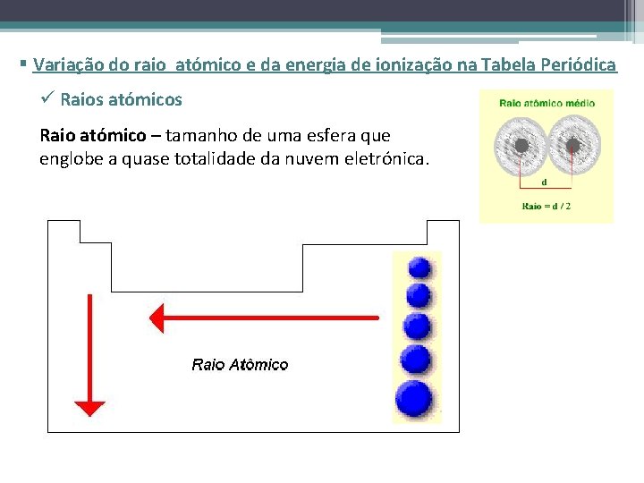 § Variação do raio atómico e da energia de ionização na Tabela Periódica ü