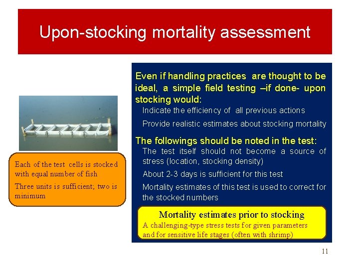 Upon-stocking mortality assessment Even if handling practices are thought to be ideal, a simple