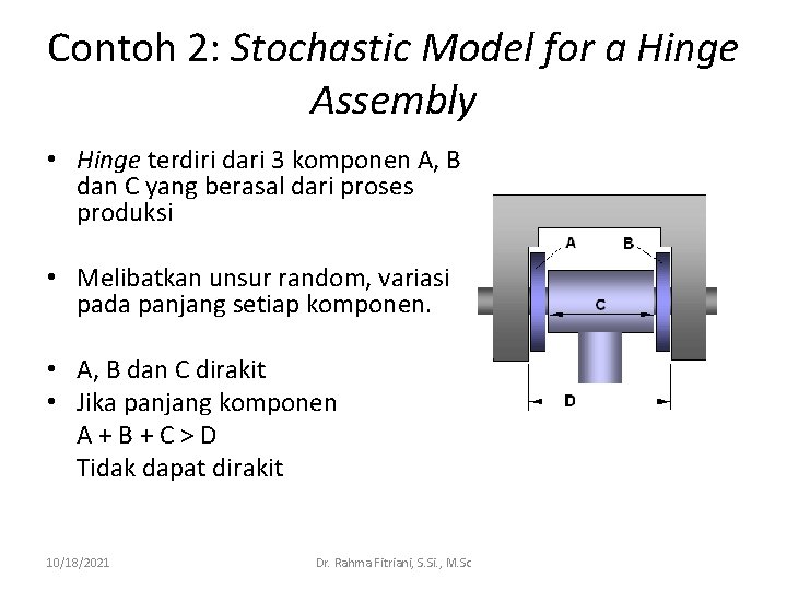 Contoh 2: Stochastic Model for a Hinge Assembly • Hinge terdiri dari 3 komponen