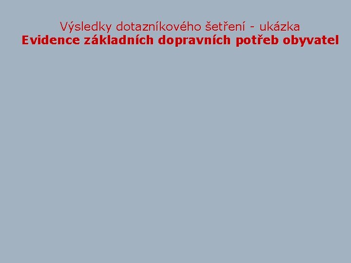 Výsledky dotazníkového šetření - ukázka Evidence základních dopravních potřeb obyvatel 