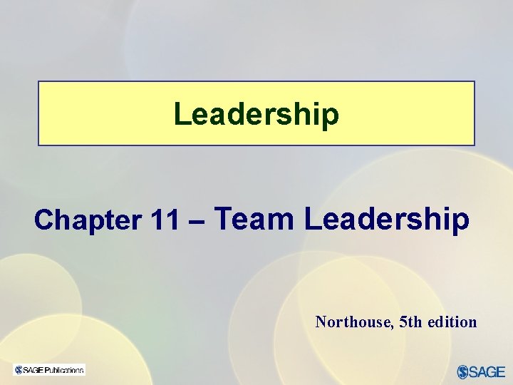 Leadership Chapter 11 – Team Leadership Northouse, 5 th edition 