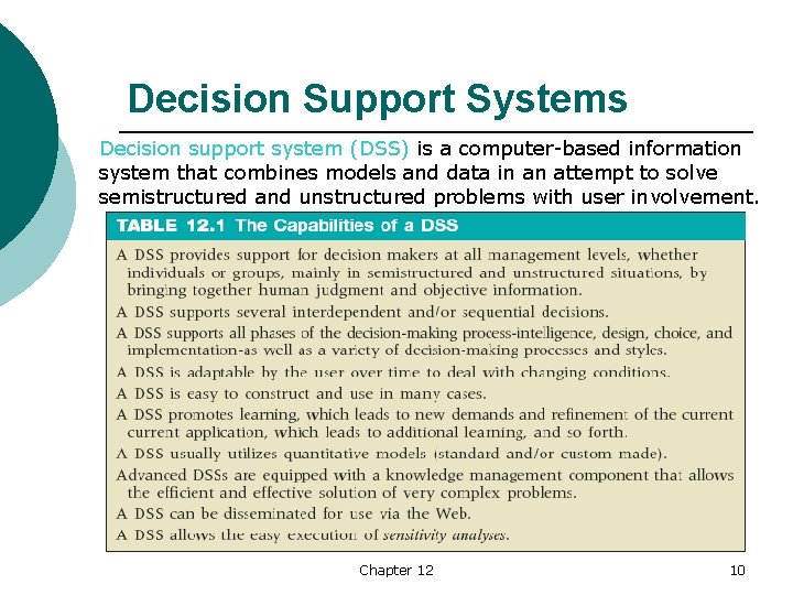 Decision Support Systems Decision support system (DSS) is a computer-based information system that combines