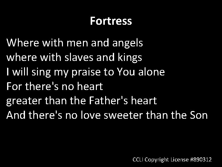 Fortress Where with men and angels where with slaves and kings I will sing