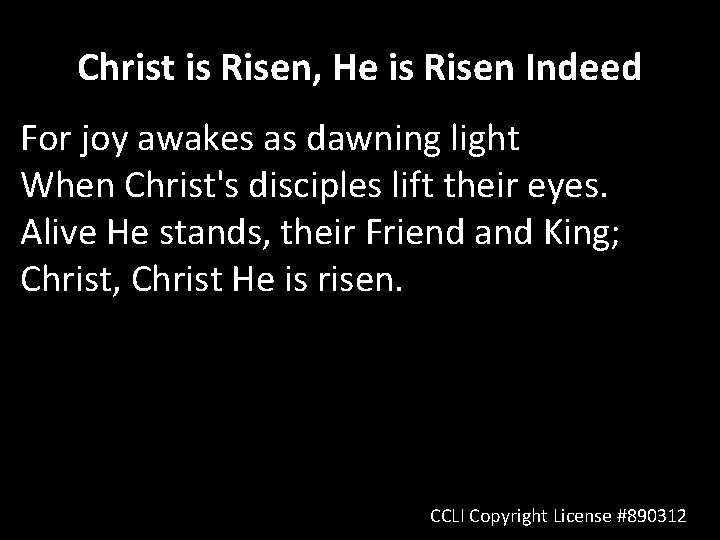 Christ is Risen, He is Risen Indeed For joy awakes as dawning light When