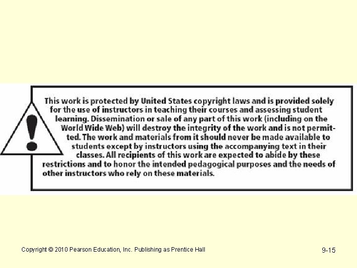 Copyright © 2010 Pearson Education, Inc. Publishing as Prentice Hall 9 -15 