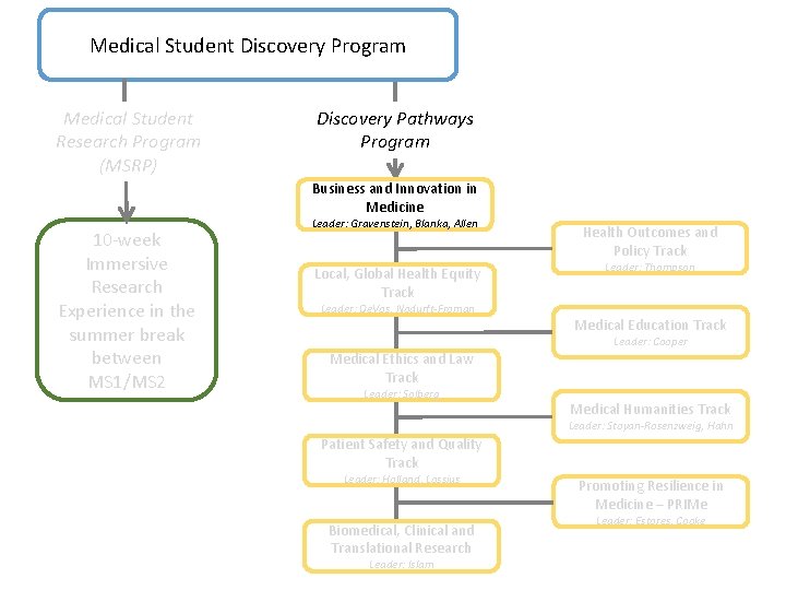 Medical Student Discovery Program Medical Student Research Program (MSRP) Discovery Pathways Program Business and