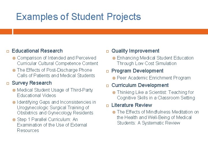 Examples of Student Projects Educational Research Comparison of Intended and Perceived Curricular Cultural Competence