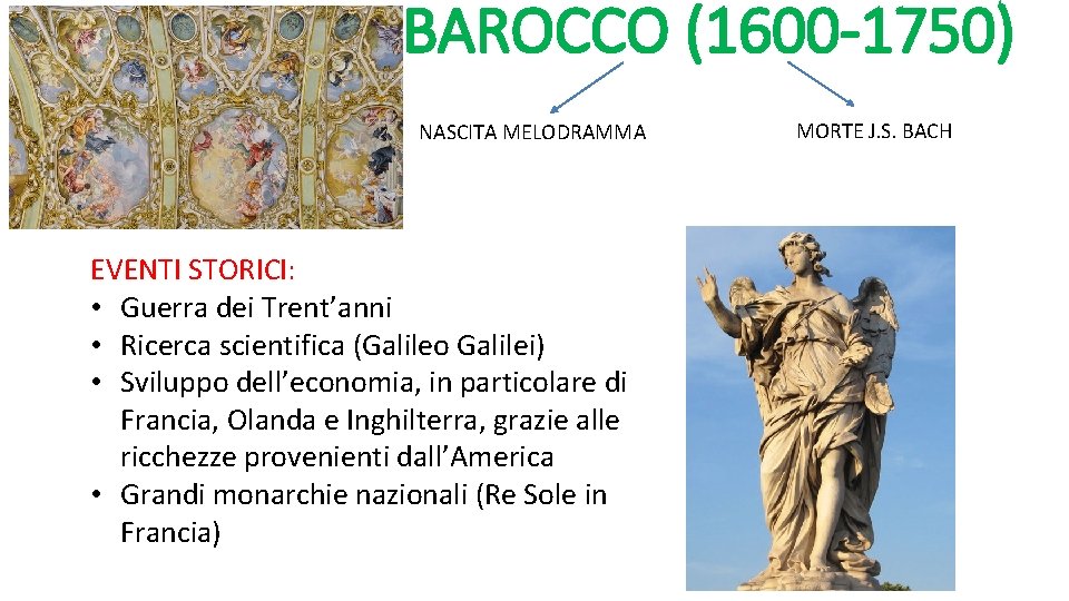 BAROCCO (1600 -1750) NASCITA MELODRAMMA EVENTI STORICI: • Guerra dei Trent’anni • Ricerca scientifica