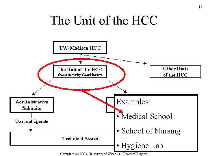 12 The Unit of the HCC Examples: • Medical School • School of Nursing