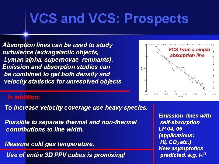 VCS and VCS: Prospects Absorption lines can be used to study turbulence (extragalactic objects,