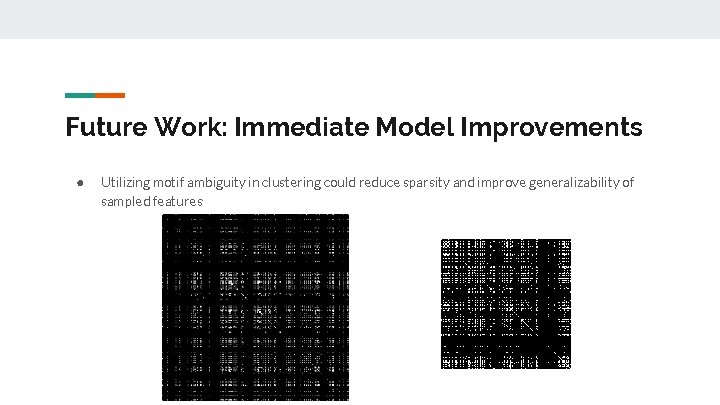 Future Work: Immediate Model Improvements ● Utilizing motif ambiguity in clustering could reduce sparsity