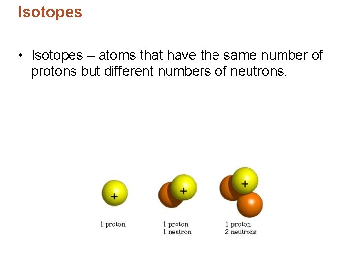 Isotopes • Isotopes – atoms that have the same number of protons but different