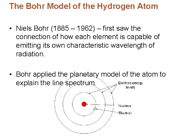 The Bohr Model of the Hydrogen Atom • Niels Bohr (1885 – 1962) –