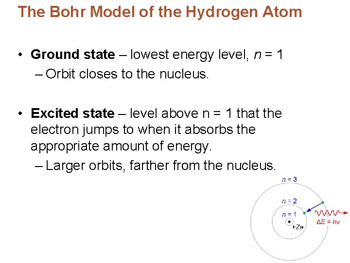 The Bohr Model of the Hydrogen Atom • Ground state – lowest energy level,