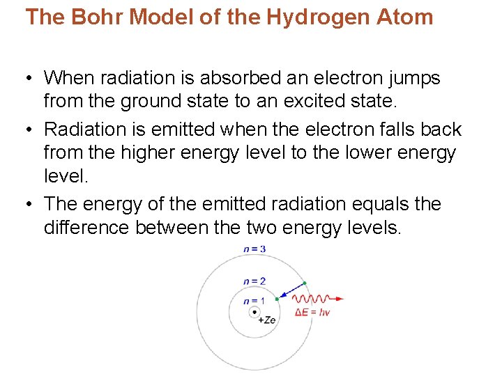 The Bohr Model of the Hydrogen Atom • When radiation is absorbed an electron