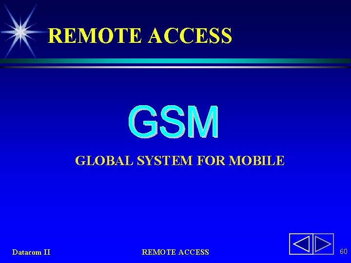 REMOTE ACCESS GLOBAL SYSTEM FOR MOBILE Datacom II REMOTE ACCESS 60 
