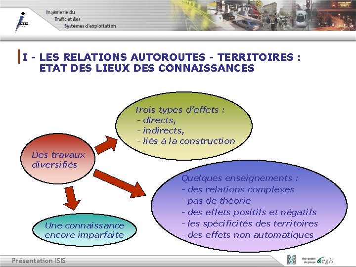 |I - LES RELATIONS AUTOROUTES - TERRITOIRES : ETAT DES LIEUX DES CONNAISSANCES Trois