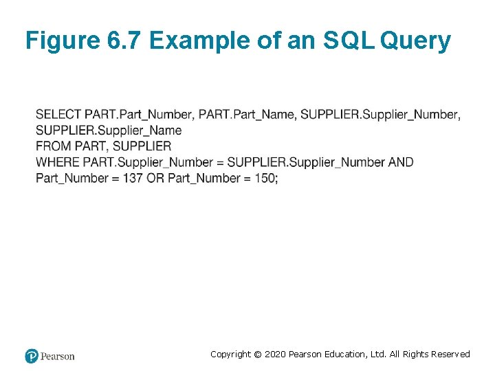 Figure 6. 7 Example of an SQL Query Copyright © 2020 Pearson Education, Ltd.