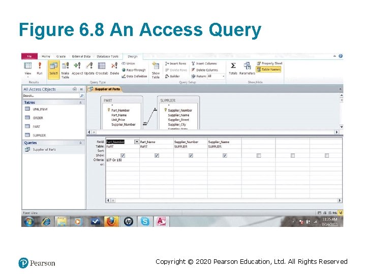 Figure 6. 8 An Access Query Copyright © 2020 Pearson Education, Ltd. All Rights