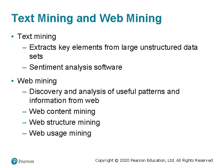 Text Mining and Web Mining • Text mining – Extracts key elements from large