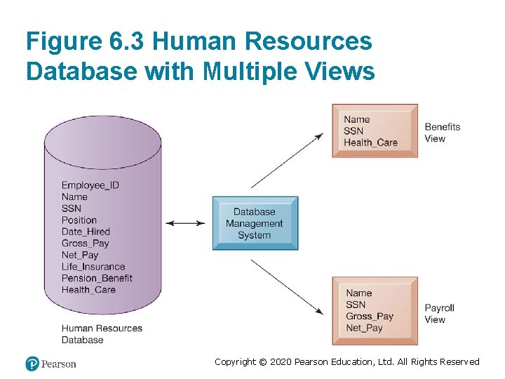 Figure 6. 3 Human Resources Database with Multiple Views Copyright © 2020 Pearson Education,