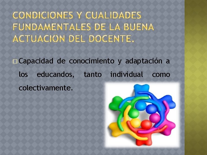 � Capacidad los de conocimiento y adaptación a educandos, colectivamente. tanto individual como 