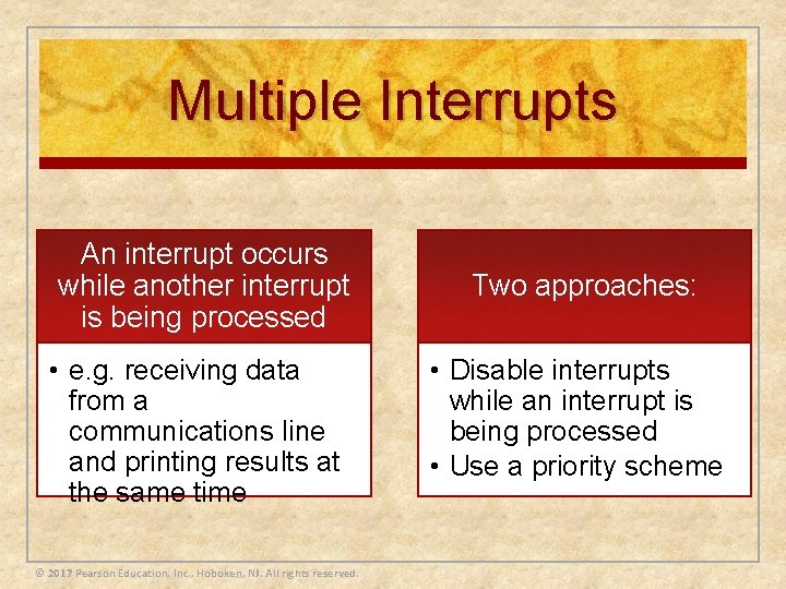 Multiple Interrupts An interrupt occurs while another interrupt is being processed • e. g.