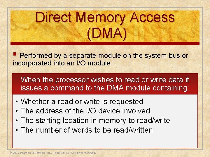Direct Memory Access (DMA) § Performed by a separate module on the system bus