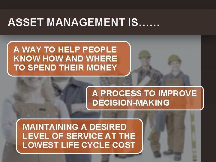 ASSET MANAGEMENT IS…… A WAY TO HELP PEOPLE KNOW HOW AND WHERE TO SPEND