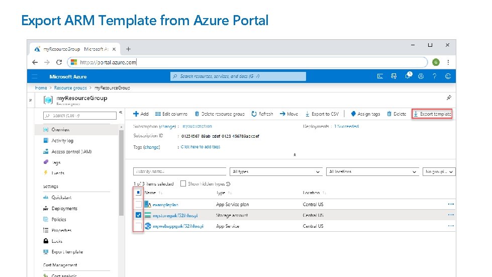Export ARM Template from Azure Portal 