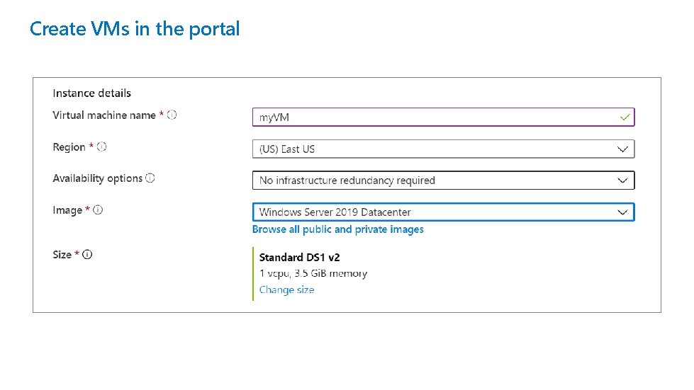 Create VMs in the portal 