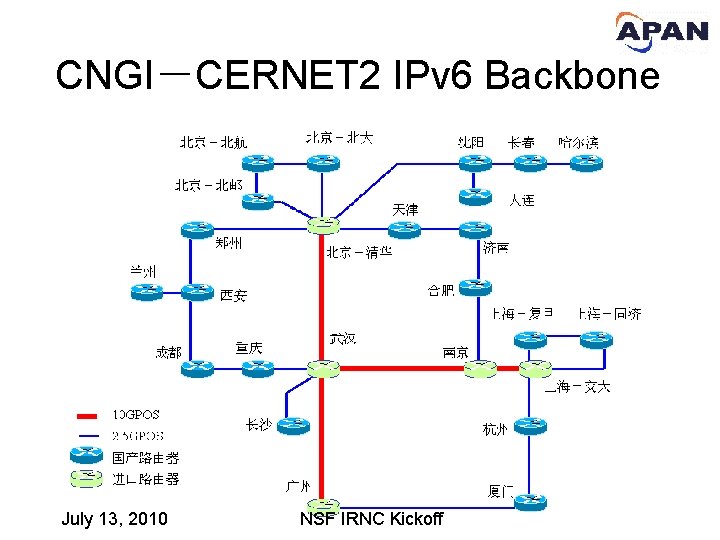 CNGI－CERNET 2 IPv 6 Backbone July 13, 2010 NSF IRNC Kickoff 