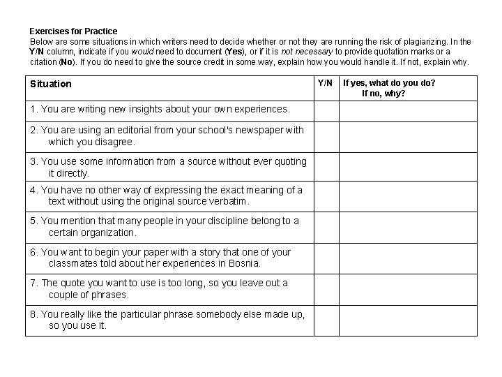 Exercises for Practice Below are some situations in which writers need to decide whether