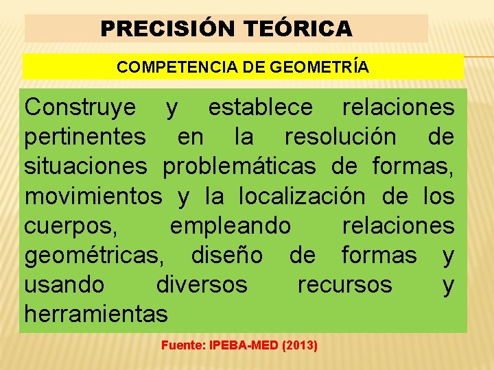 PRECISIÓN TEÓRICA COMPETENCIA DE GEOMETRÍA Construye y establece relaciones pertinentes en la resolución de