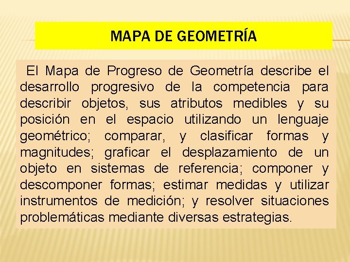 MAPA DE GEOMETRÍA El Mapa de Progreso de Geometría describe el desarrollo progresivo de