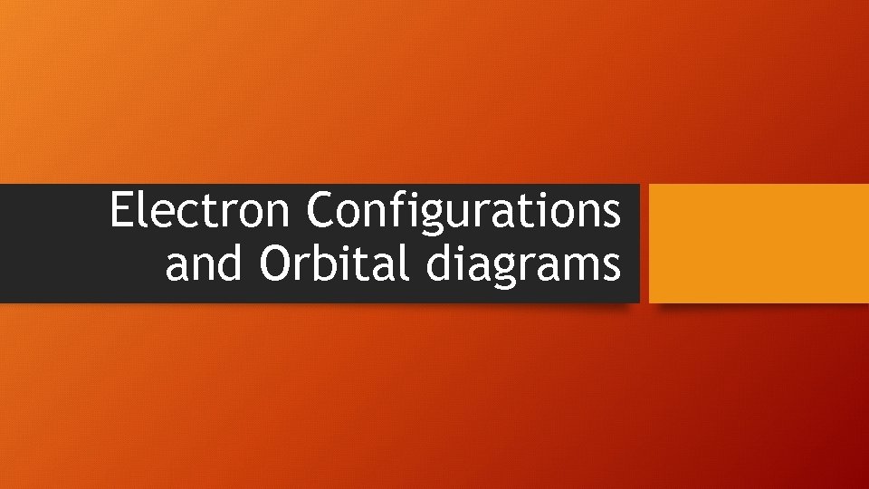 Electron Configurations and Orbital diagrams 