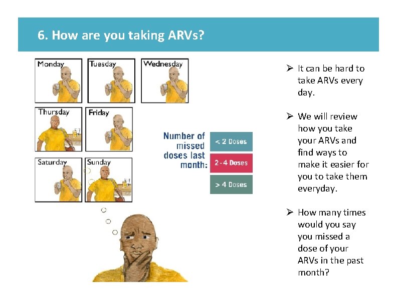 6. How are you taking ARVs? Ø It can be hard to take ARVs