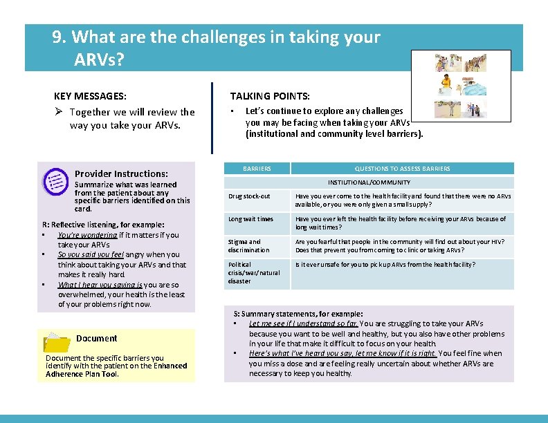 9. What are the challenges in taking your ARVs? KEY MESSAGES: Ø Together we