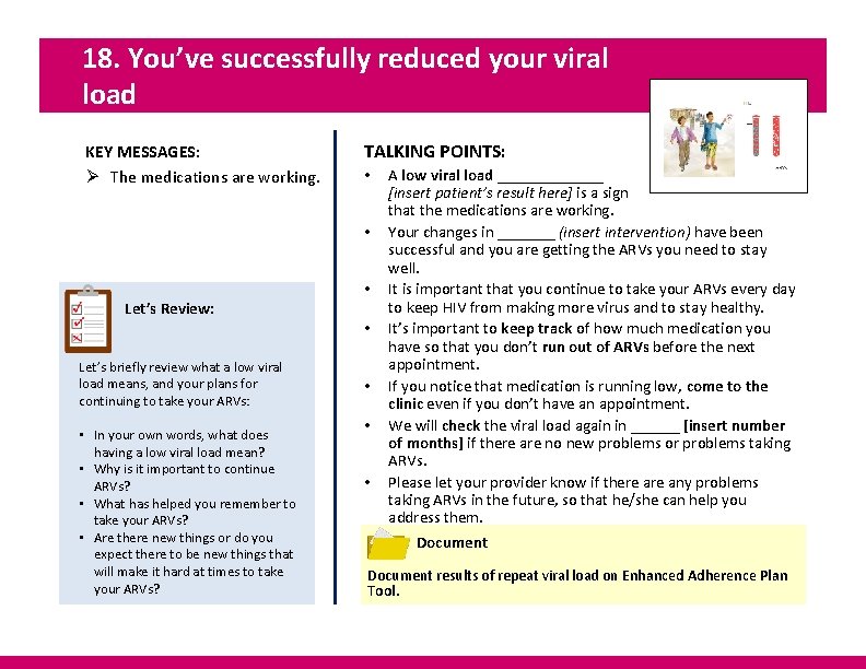 18. You’ve successfully reduced your viral load KEY MESSAGES: Ø The medications are working.