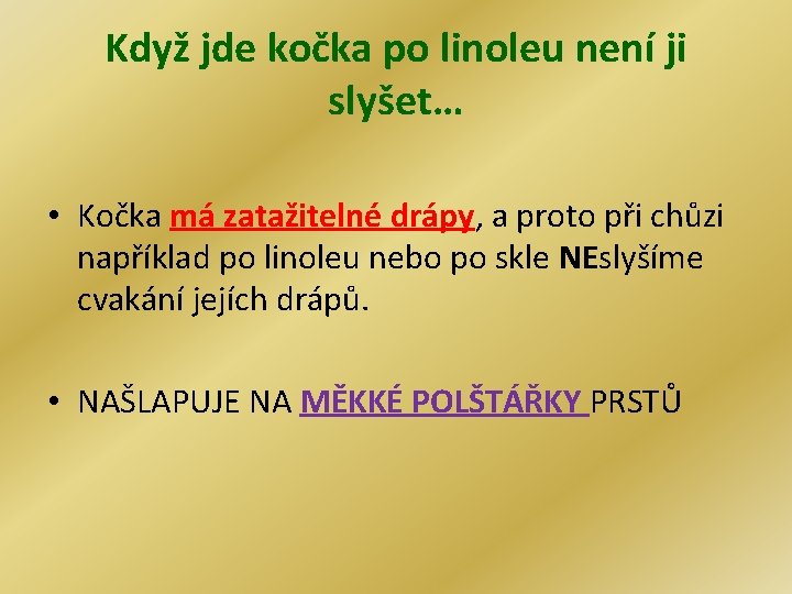 Když jde kočka po linoleu není ji slyšet… • Kočka má zatažitelné drápy, a