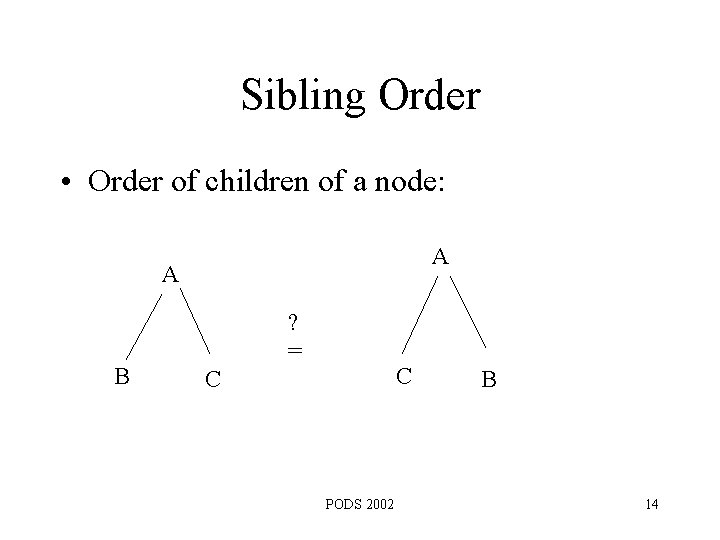 Sibling Order • Order of children of a node: A A B ? =