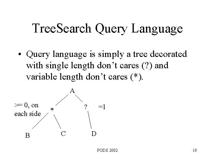 Tree. Search Query Language • Query language is simply a tree decorated with single