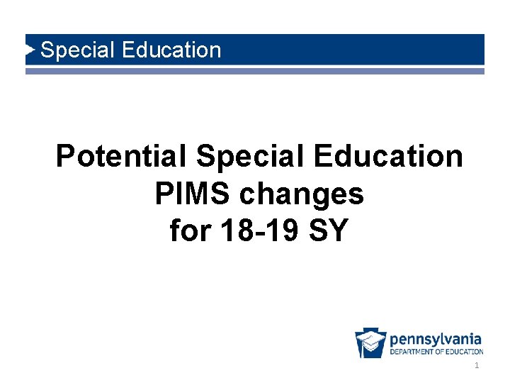 Special Education Potential Special Education PIMS changes for 18 -19 SY 1 