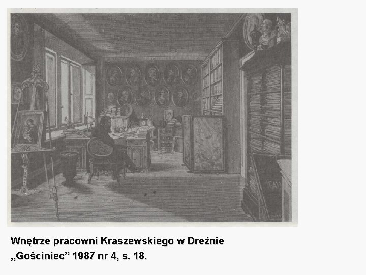 Wnętrze pracowni Kraszewskiego w Dreźnie „Gościniec” 1987 nr 4, s. 18. 