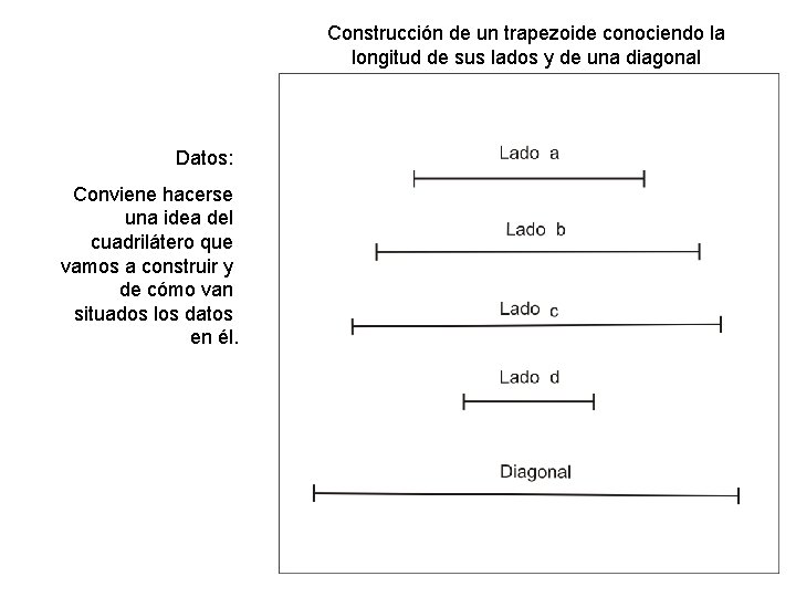 Construcción de un trapezoide conociendo la longitud de sus lados y de una diagonal