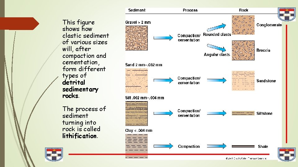 This figure shows how clastic sediment of various sizes will, after compaction and cementation,