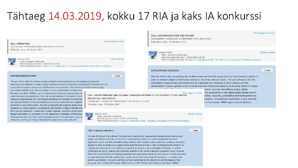 Tähtaeg 14. 03. 2019, kokku 17 RIA ja kaks IA konkurssi 