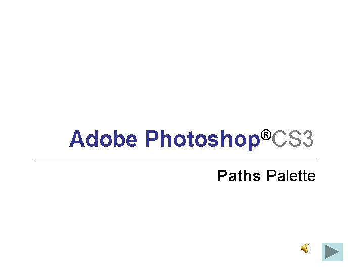 Adobe Photoshop®CS 3 Paths Palette 