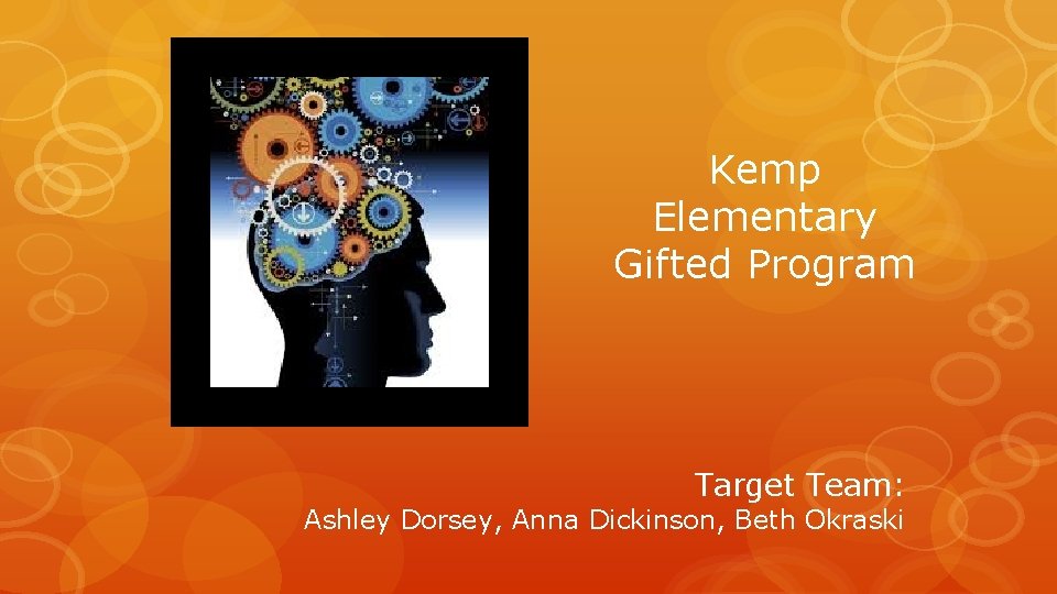 Kemp Elementary Gifted Program Target Team: Ashley Dorsey, Anna Dickinson, Beth Okraski 
